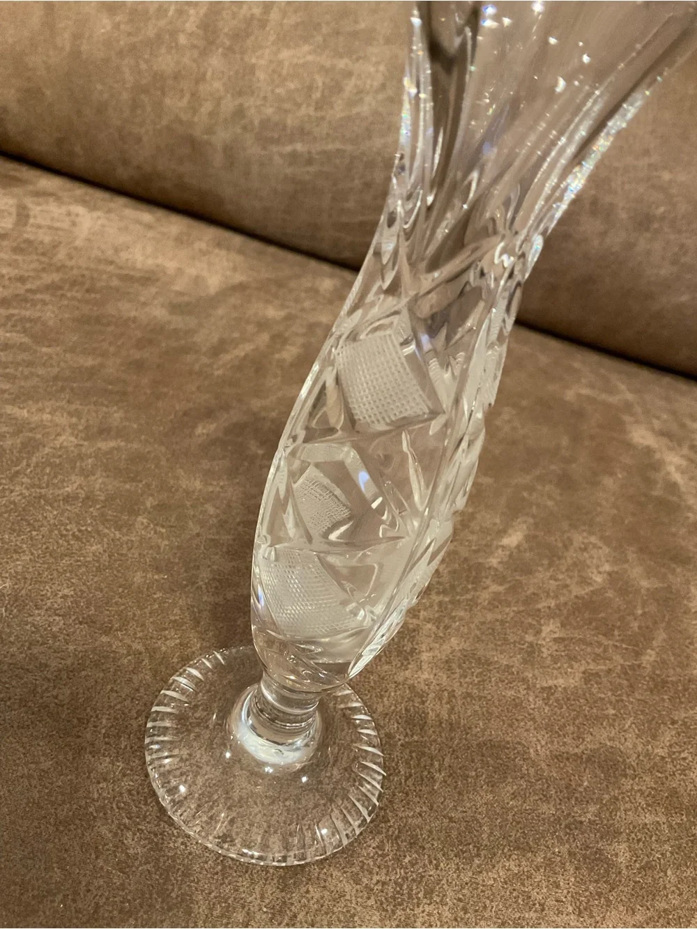 Slender Crystal Vase with Diamond Pattern